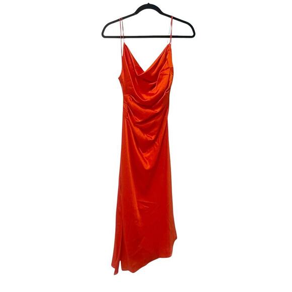 Alice + Olivia Cowlneck Vista Satin Asymmetric Dress Chili Pepper Size 0 NWT - Picture 13 of 13